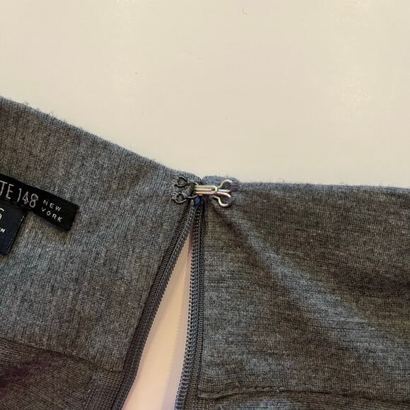 Layfayette 148 Draped Front Dress Size 16 Midi Sheath Gray Office Stretch Work - Picture 9 of 15